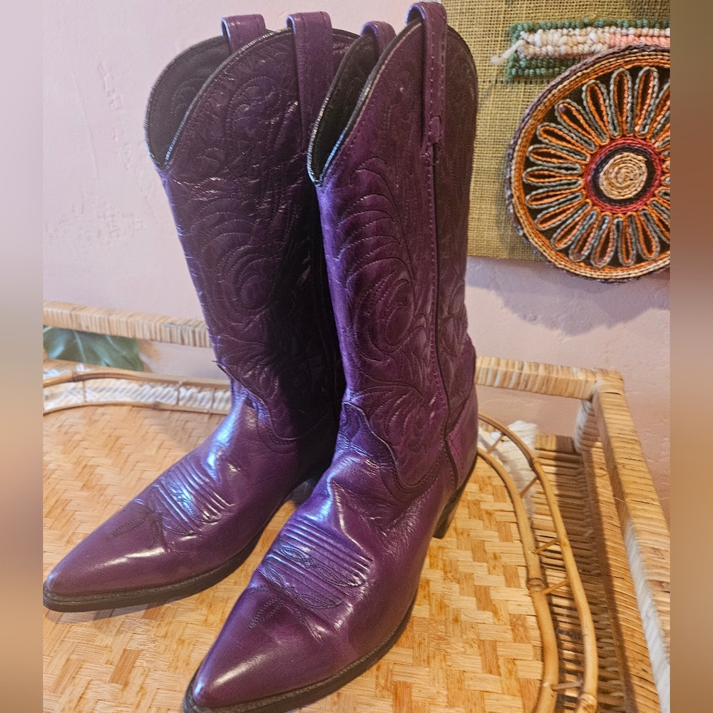 Vintage ACME Purple Leather Midi Boots